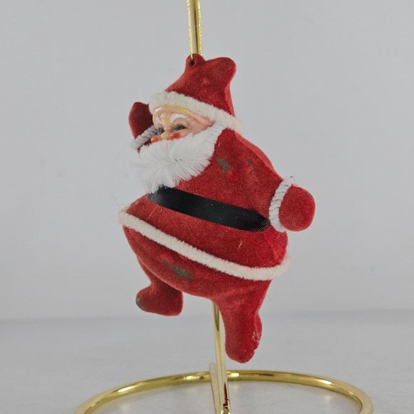 Vintage Flocked Blow Mold Santa Christmas Tree Ornament Mid Century Modern - Picture 3 of 9